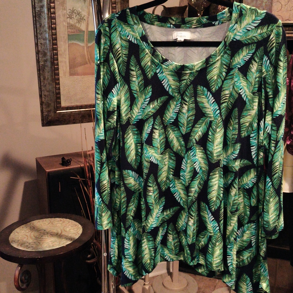 FINAL PRICE NWT Kim Rogers Green Multicolored Foliage Print Blouse Medium